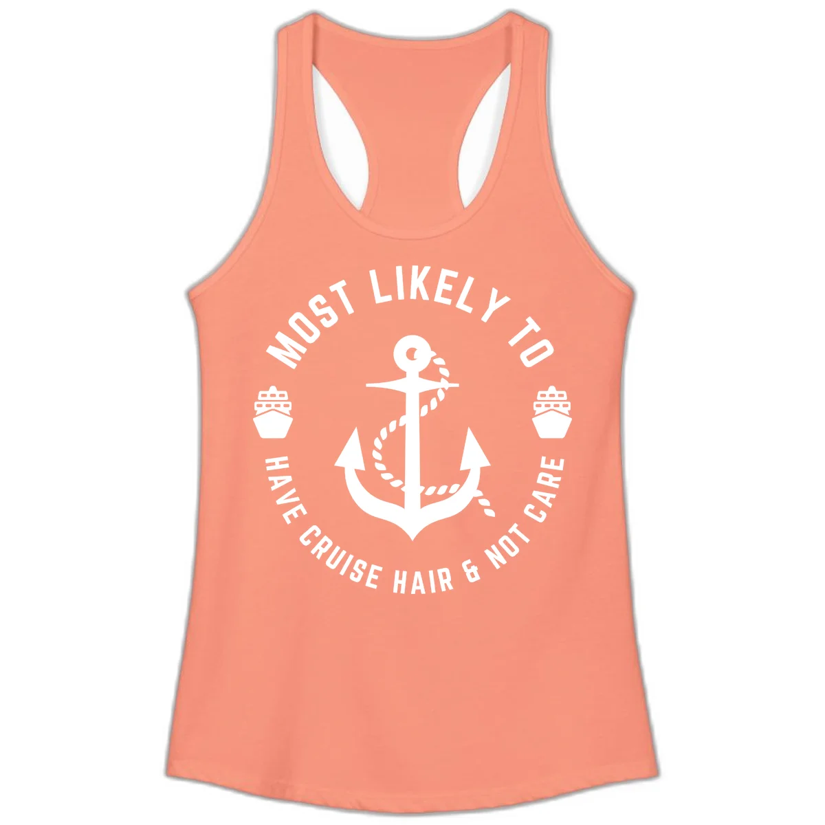 Most Likely To Have Cruise Hair & Not Care Ladies Tank in Solid Light Orange