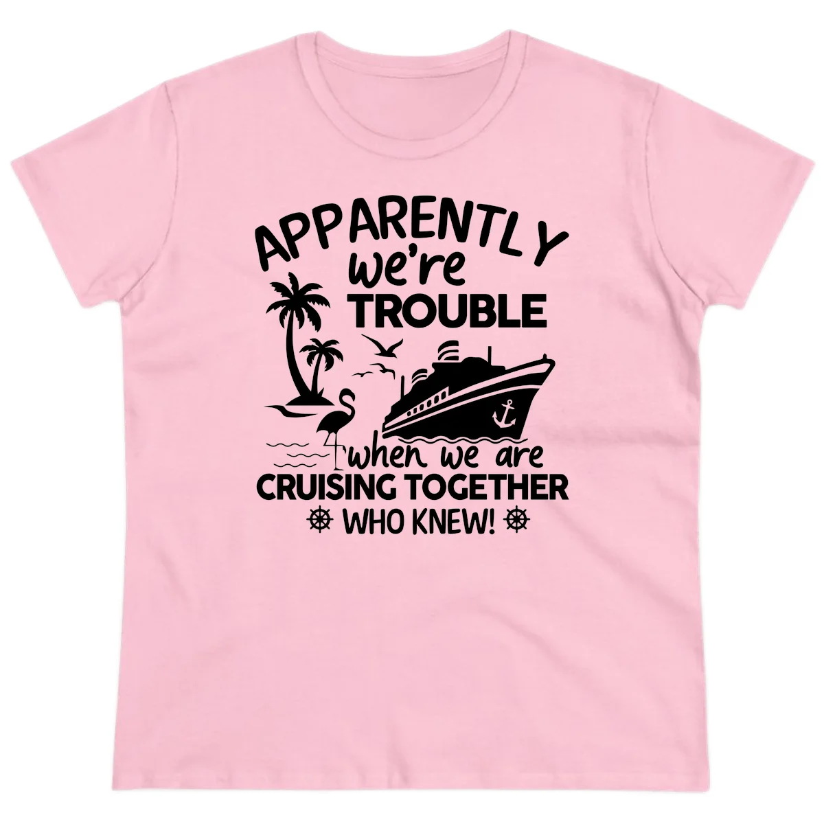 Apparently We're Trouble Cruising Together Ladies Tee in Light Pink