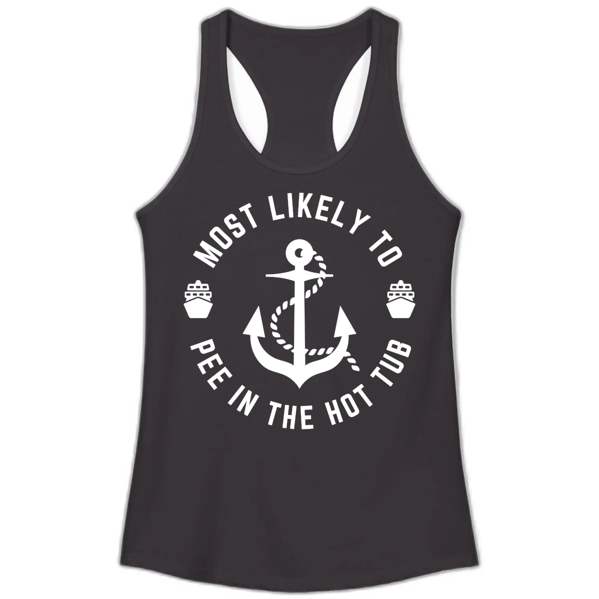 Most Likely To Pee In The Hot Tub Ladies Tank in Black