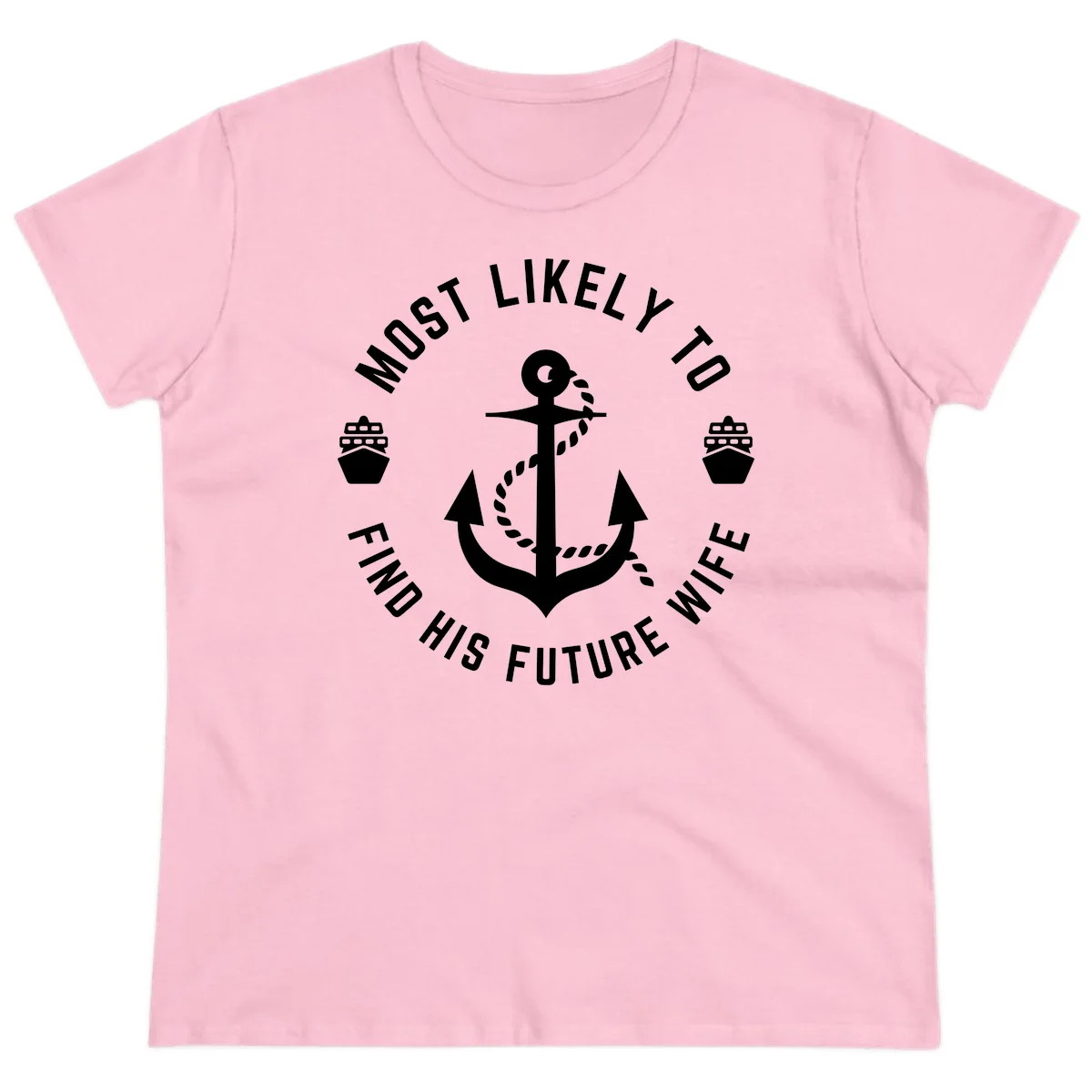 Most Likely To Find His Future Where Ladies Tee in Light Pink