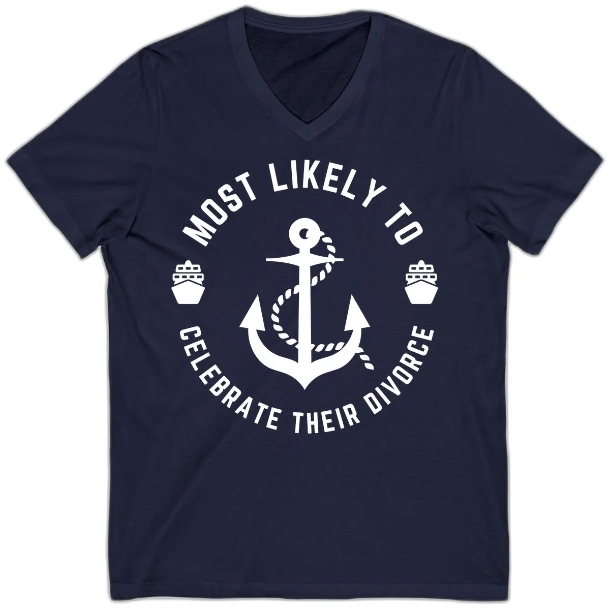 Most Likely To Celebrate Their Divorce V-Neck in Navy