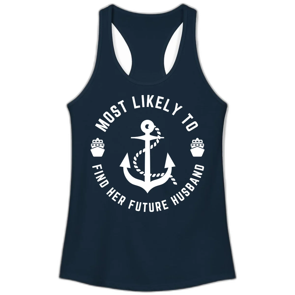 Most Likely To Find Her Future Husband Ladies Tank in Solid Midnight Navy