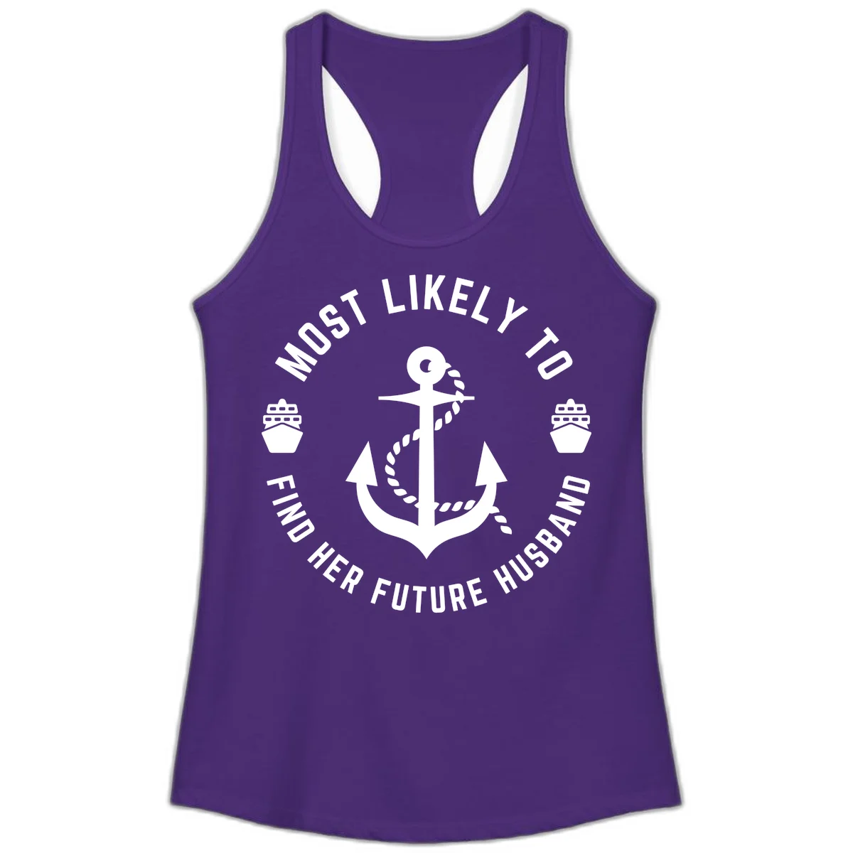 Most Likely To Find Her Future Husband Ladies Tank in Solid Purple Rush