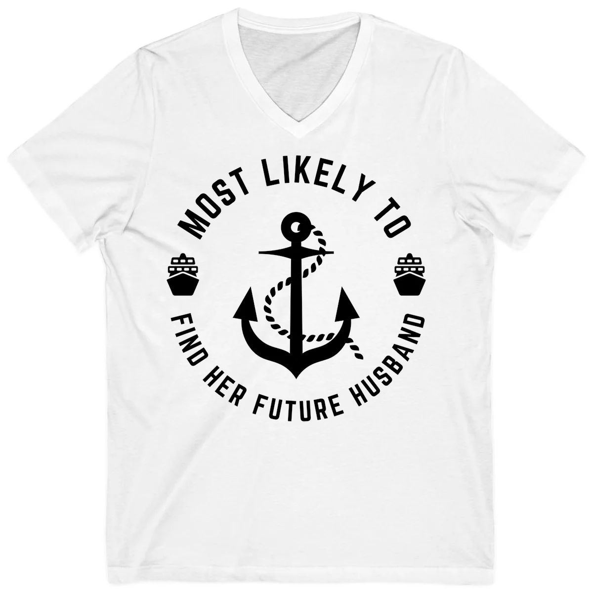 Most Likely To Find Her Future Husband V-Neck in White