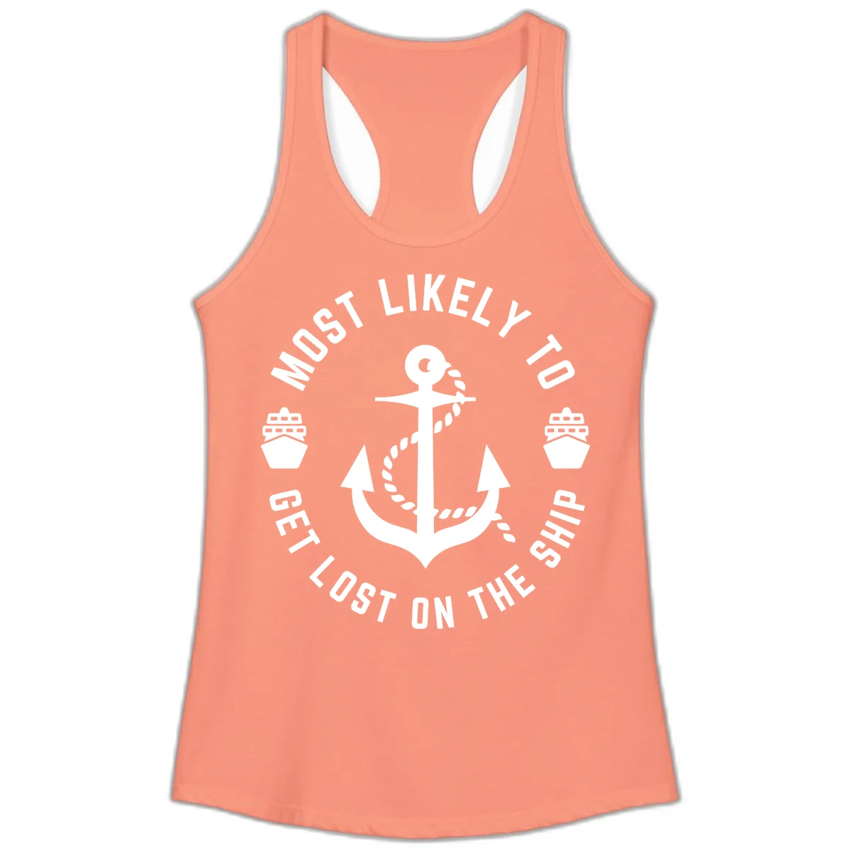 Most Likely To Get Lost On The Ship Ladies Tank in Solid Light Orange