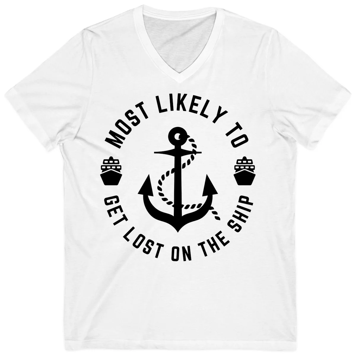 Most Likely To Get Lost On The Ship V-Neck in White