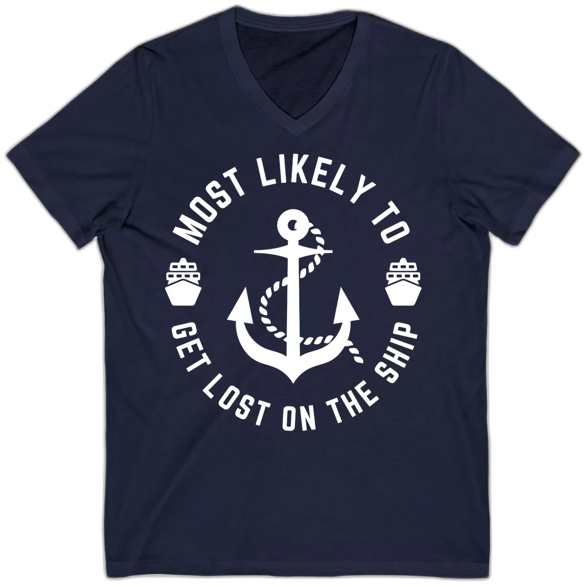 Most Likely To Get Lost On The Ship V-Neck in Navy