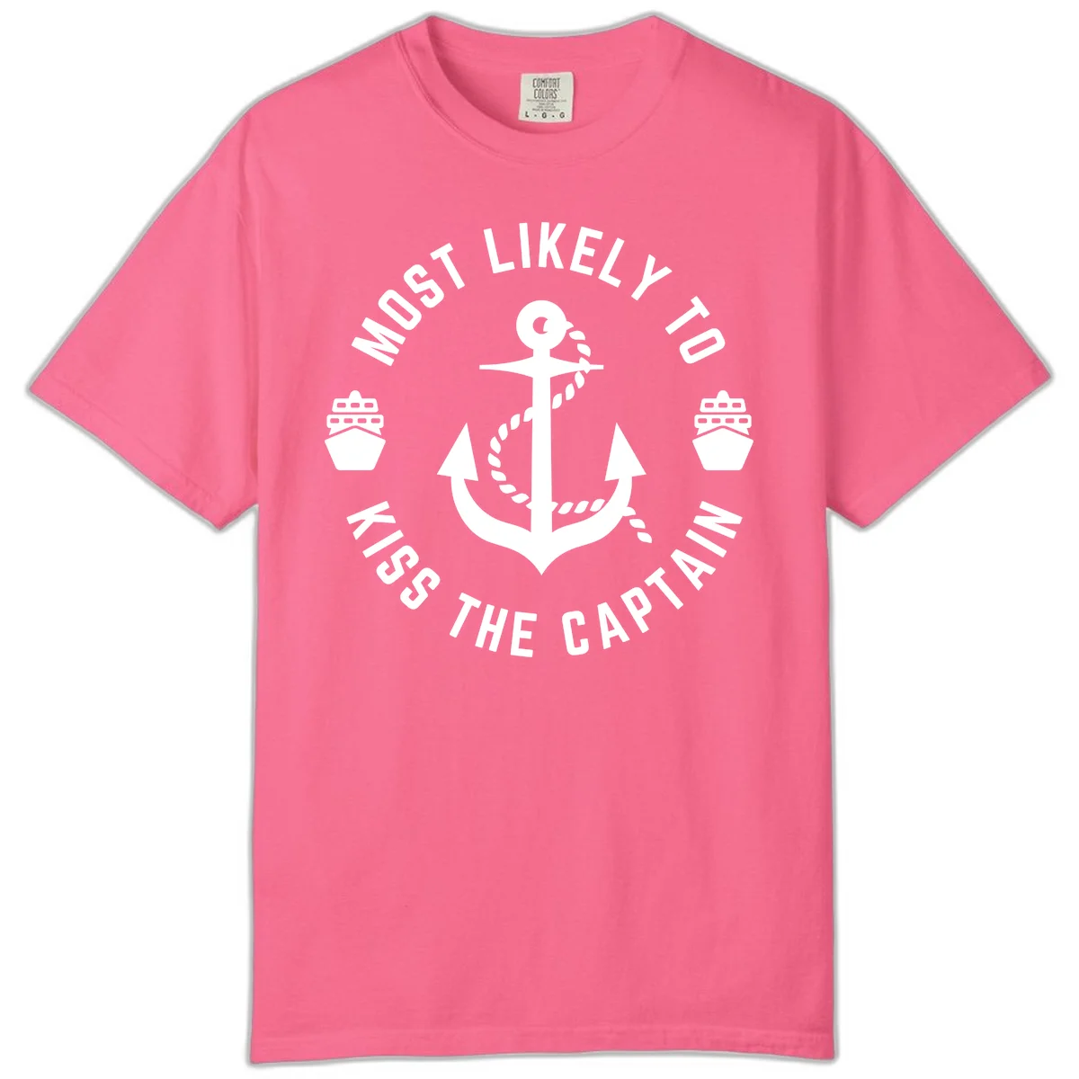 Most Likely To Kiss The Captain Ahoy Comfort Color in Crunchberry