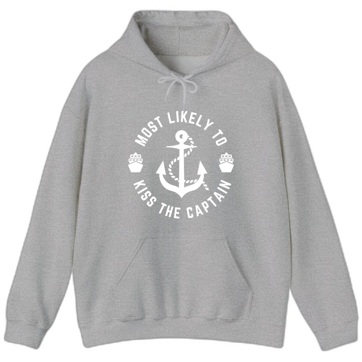 Most Likely To Kiss The Captain Ahoy Hoodie in Sport Grey