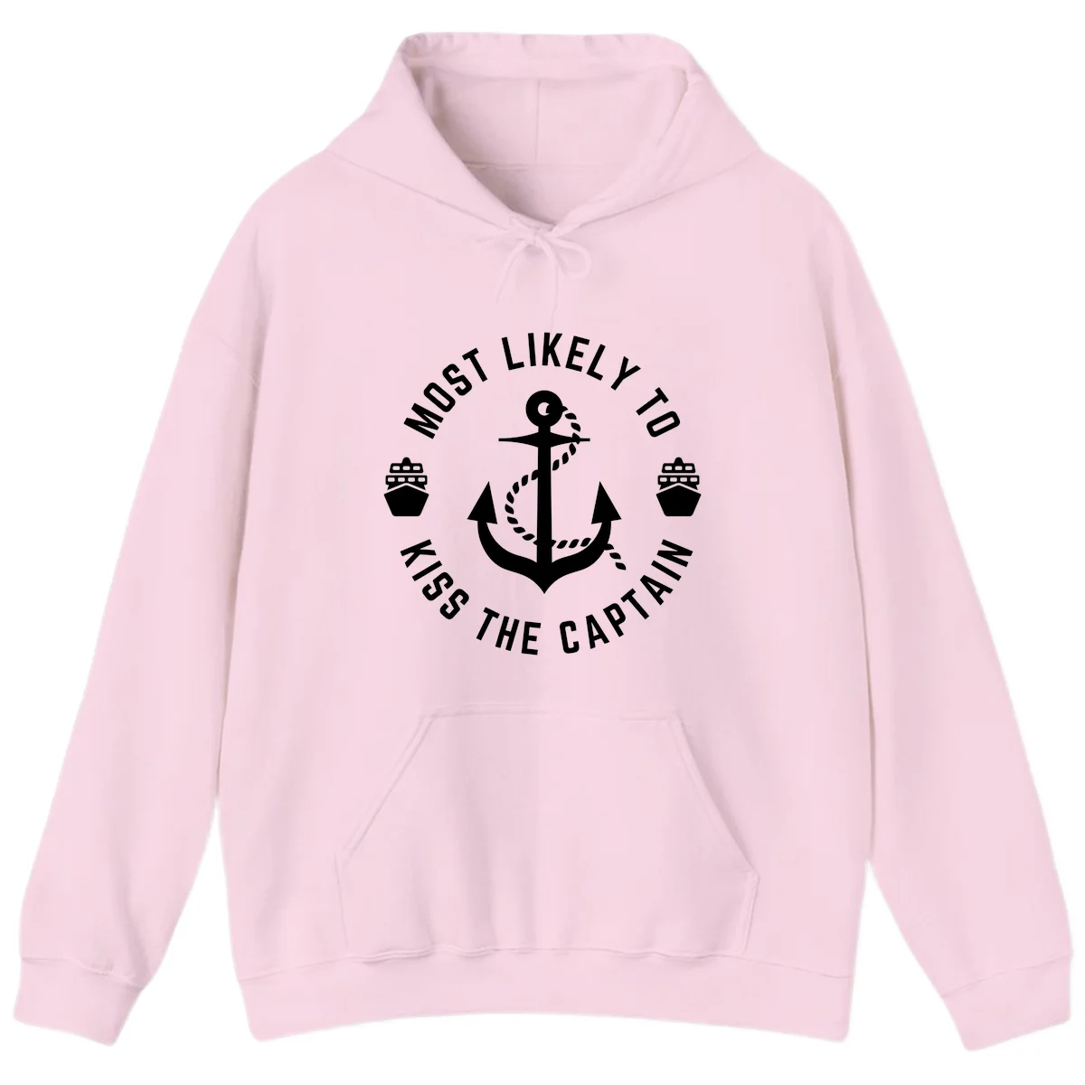 Most Likely To Kiss The Captain Ahoy Hoodie in Light Pink