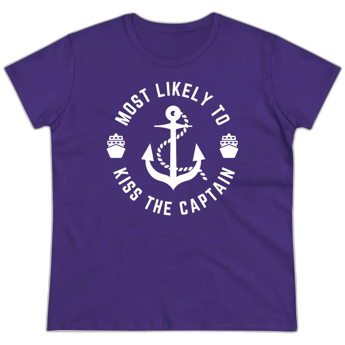 Most Likely To Kiss The Captain Ahoy Ladies Tee in Purple