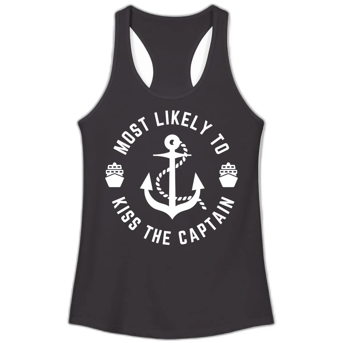 Most Likely To Kiss The Captain Ahoy Ladies Tank in Black