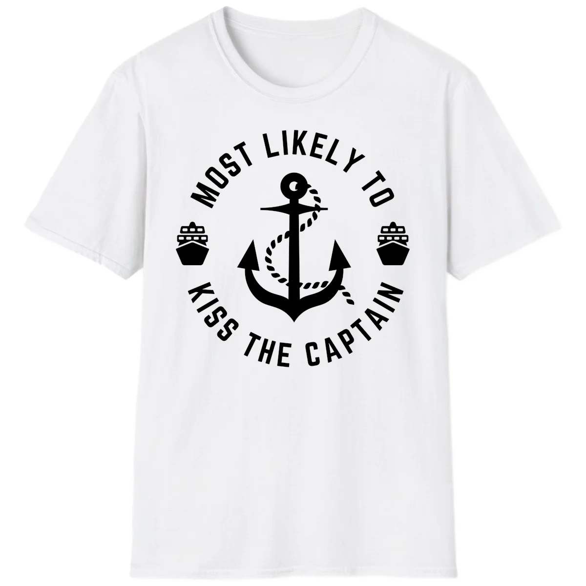 Most Likely To Kiss The Captain Ahoy T-Shirt in White