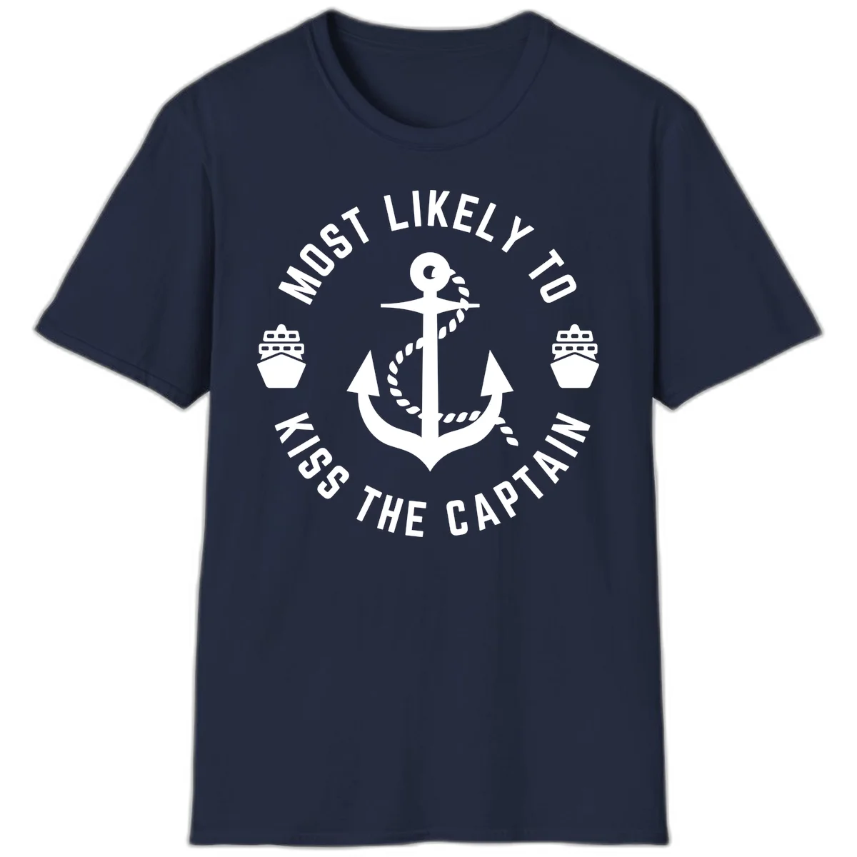 Most Likely To Kiss The Captain Ahoy T-Shirt in Navy