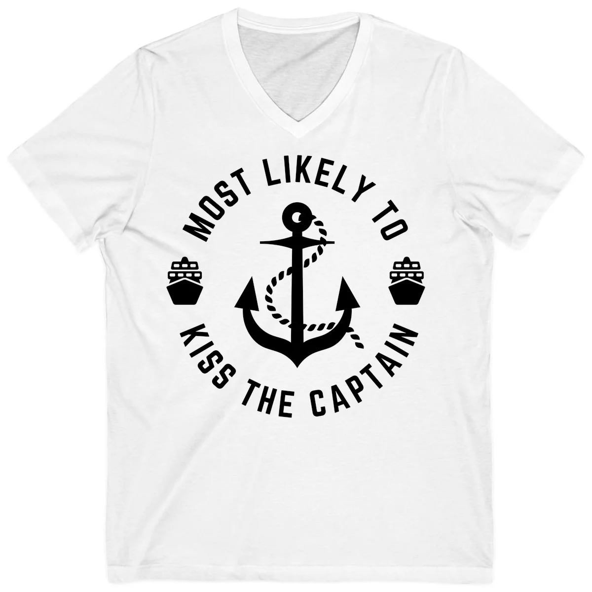 Most Likely To Kiss The Captain Ahoy V-Neck in White