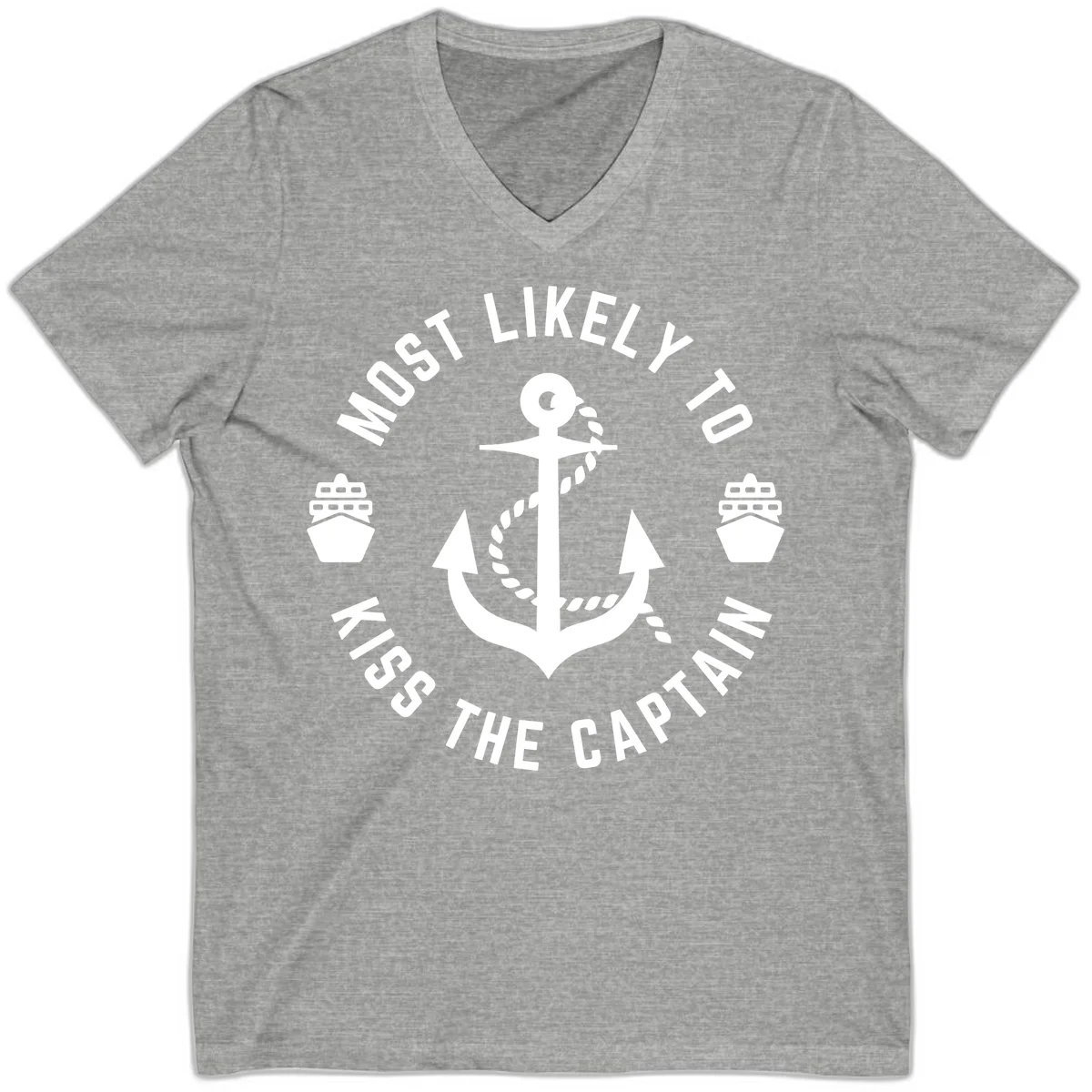 Most Likely To Kiss The Captain Ahoy V-Neck in Athletic Heather