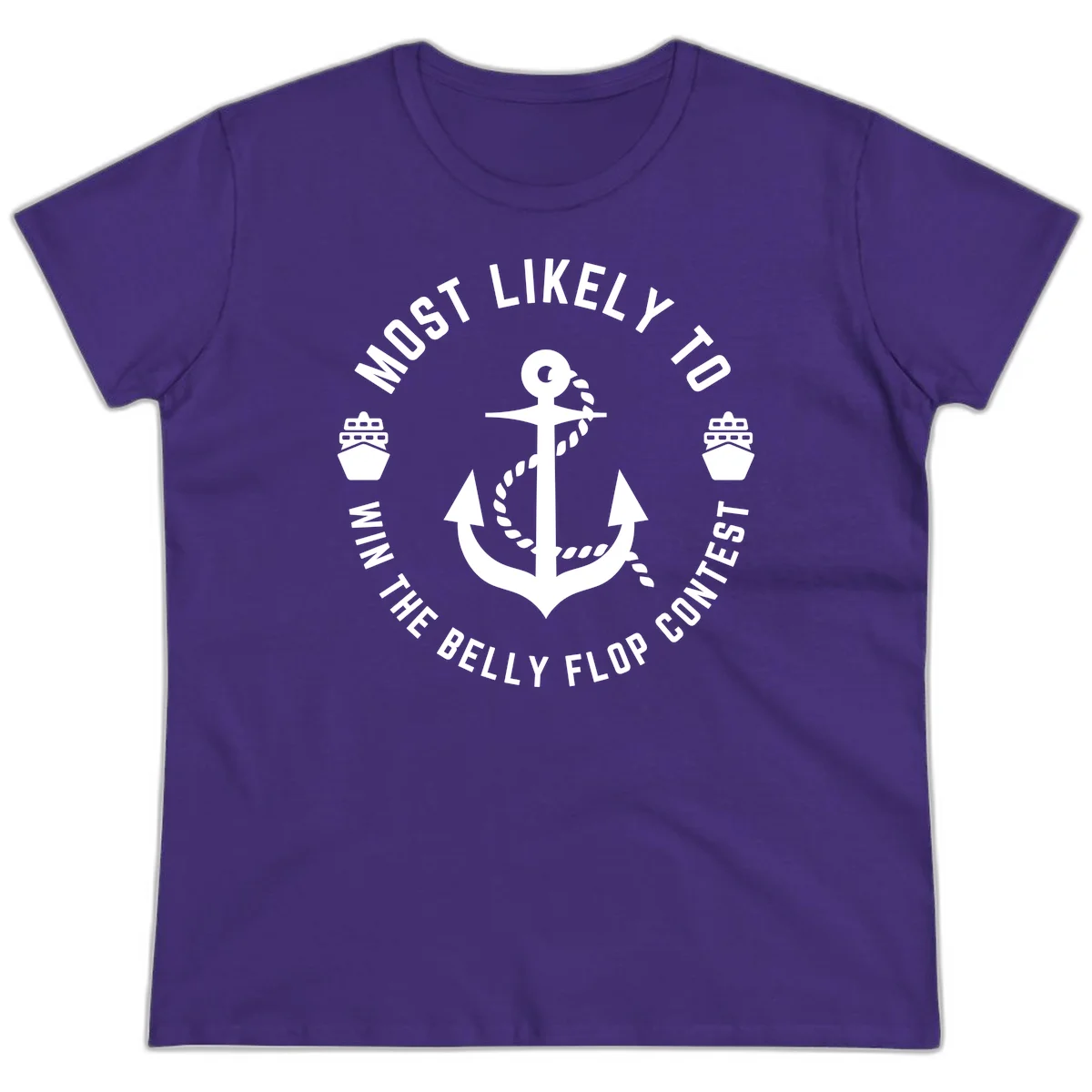 Most Likely To Win The Belly Flop Contest Ladies Tee in Purple