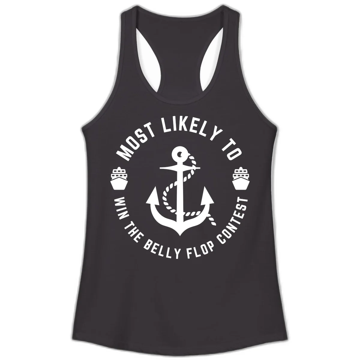 Most Likely To Win The Belly Flop Contest Ladies Tank in Black