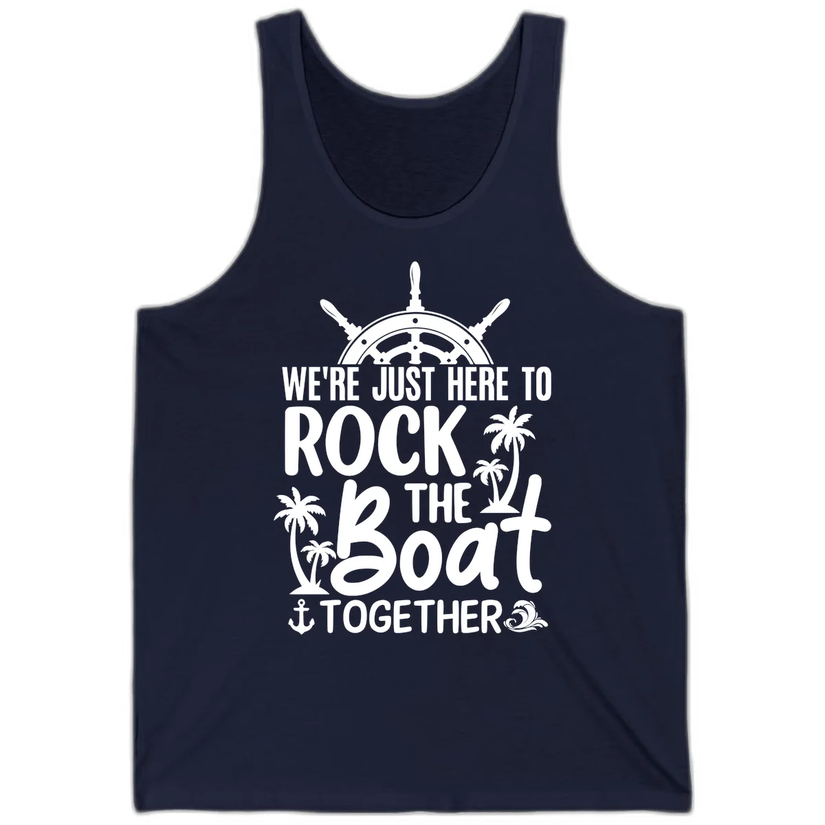 We're Just Here To Rock The Boat Together Tank in Navy