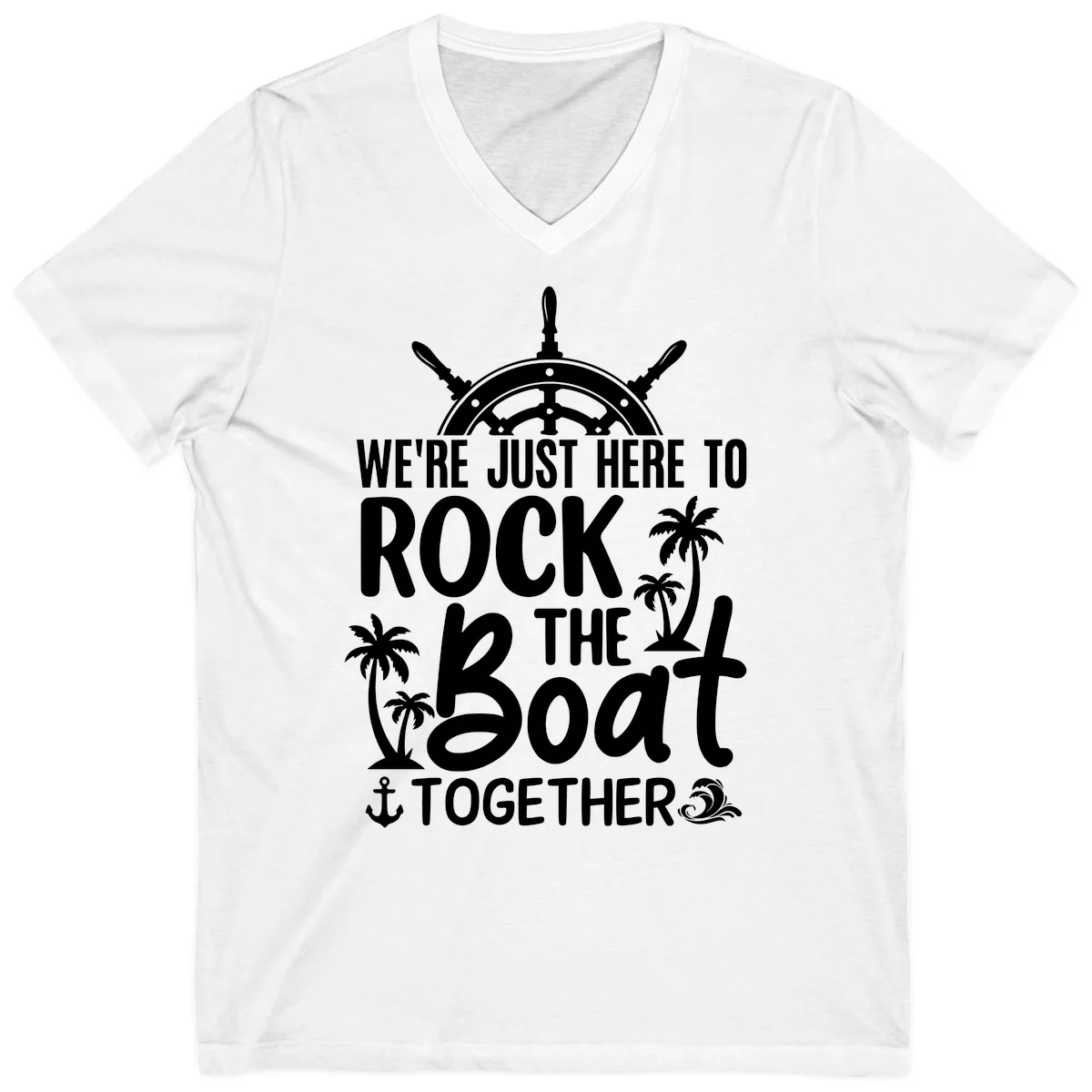 We're Just Here To Rock The Boat Together V-Neck in White
