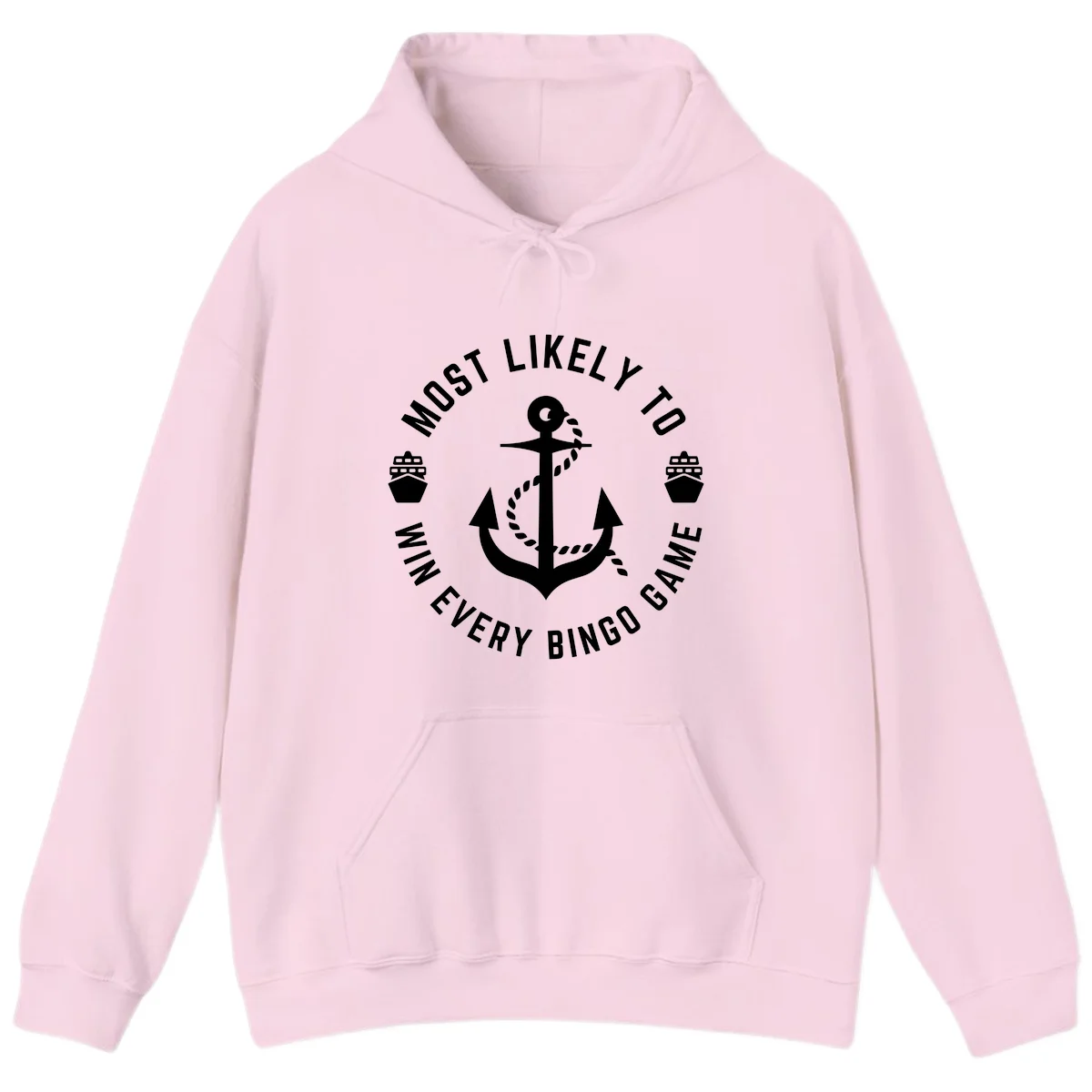 Most Likely To Win Every Bingo Game Hoodie in Light Pink