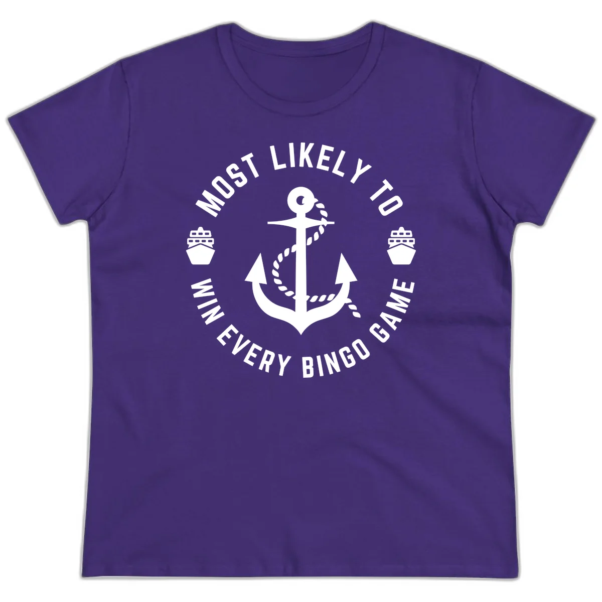 Most Likely To Win Every Bingo Game Ladies Tee in Purple