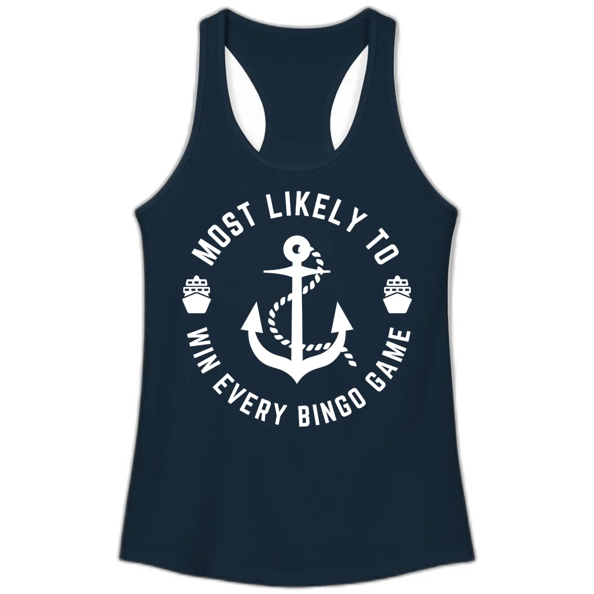 Most Likely To Win Every Bingo Game Ladies Tank in Solid Midnight Navy