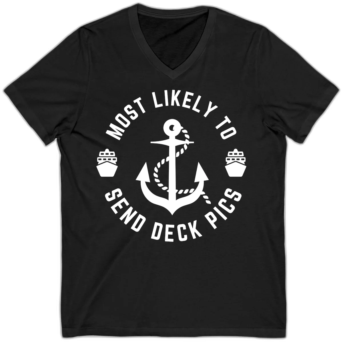 Most Likely To Send Deck Pics V-Neck in Black