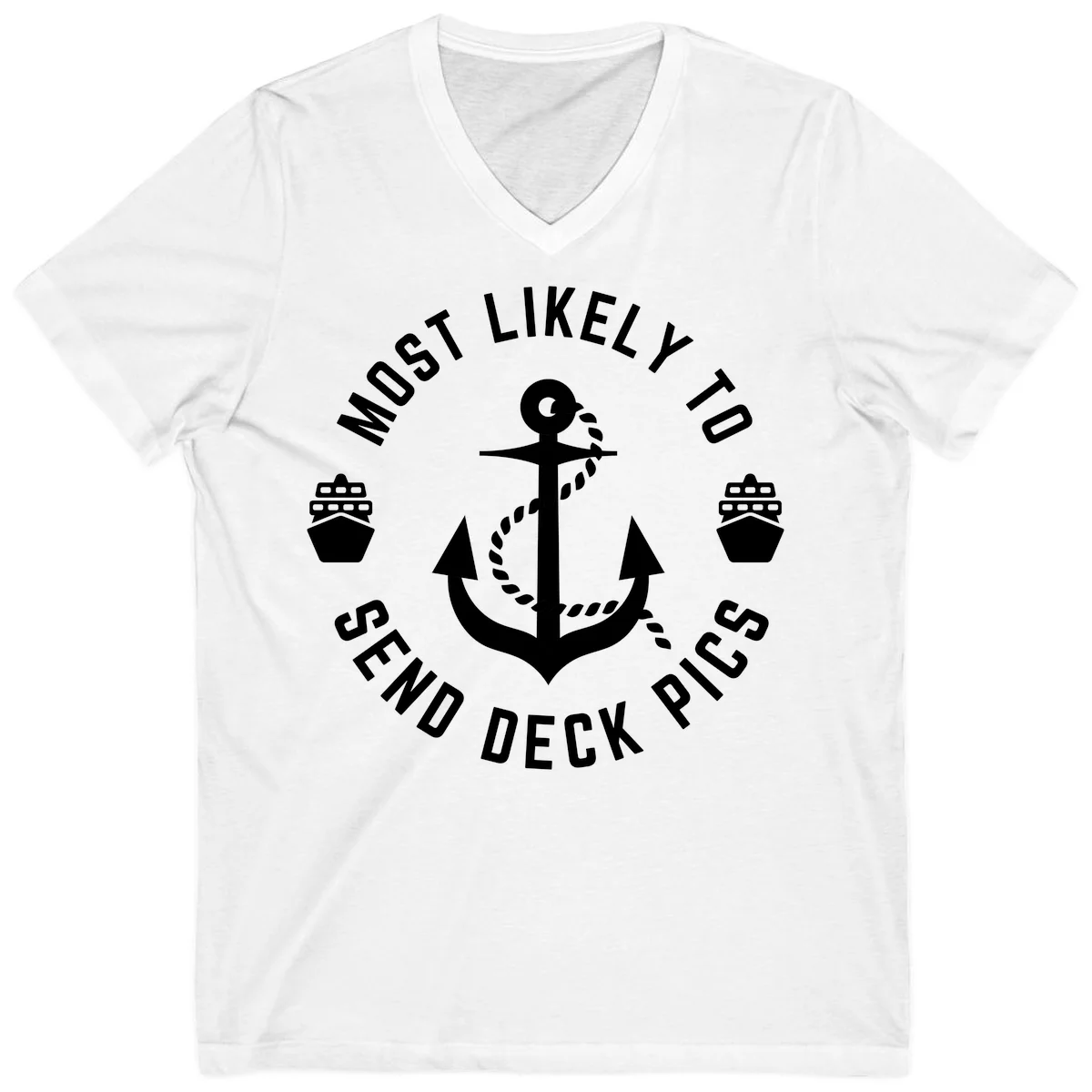 Most Likely To Send Deck Pics V-Neck in White
