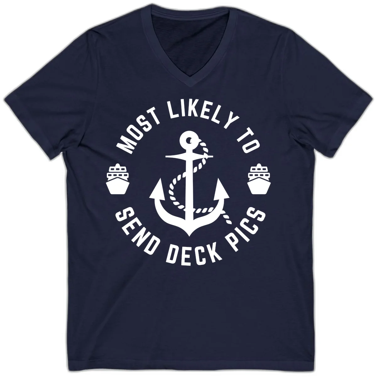 Most Likely To Send Deck Pics V-Neck in Navy