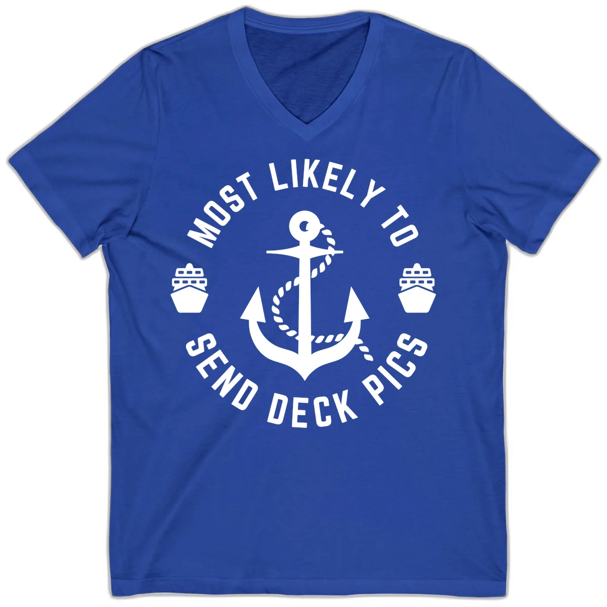 Most Likely To Send Deck Pics V-Neck in True Royal