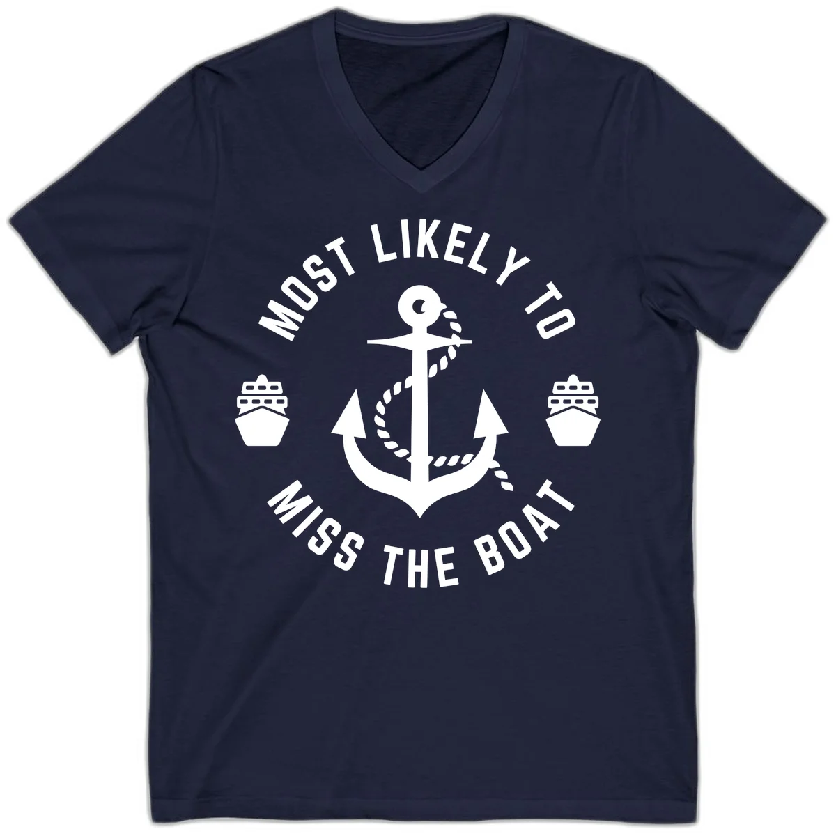 Most Likely To Miss The Boat V-Neck in Navy