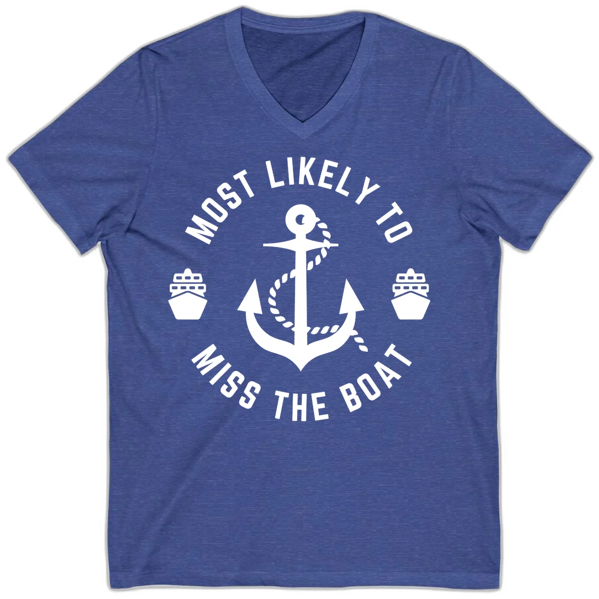 Most Likely To Miss The Boat V-Neck in Heather True Royal
