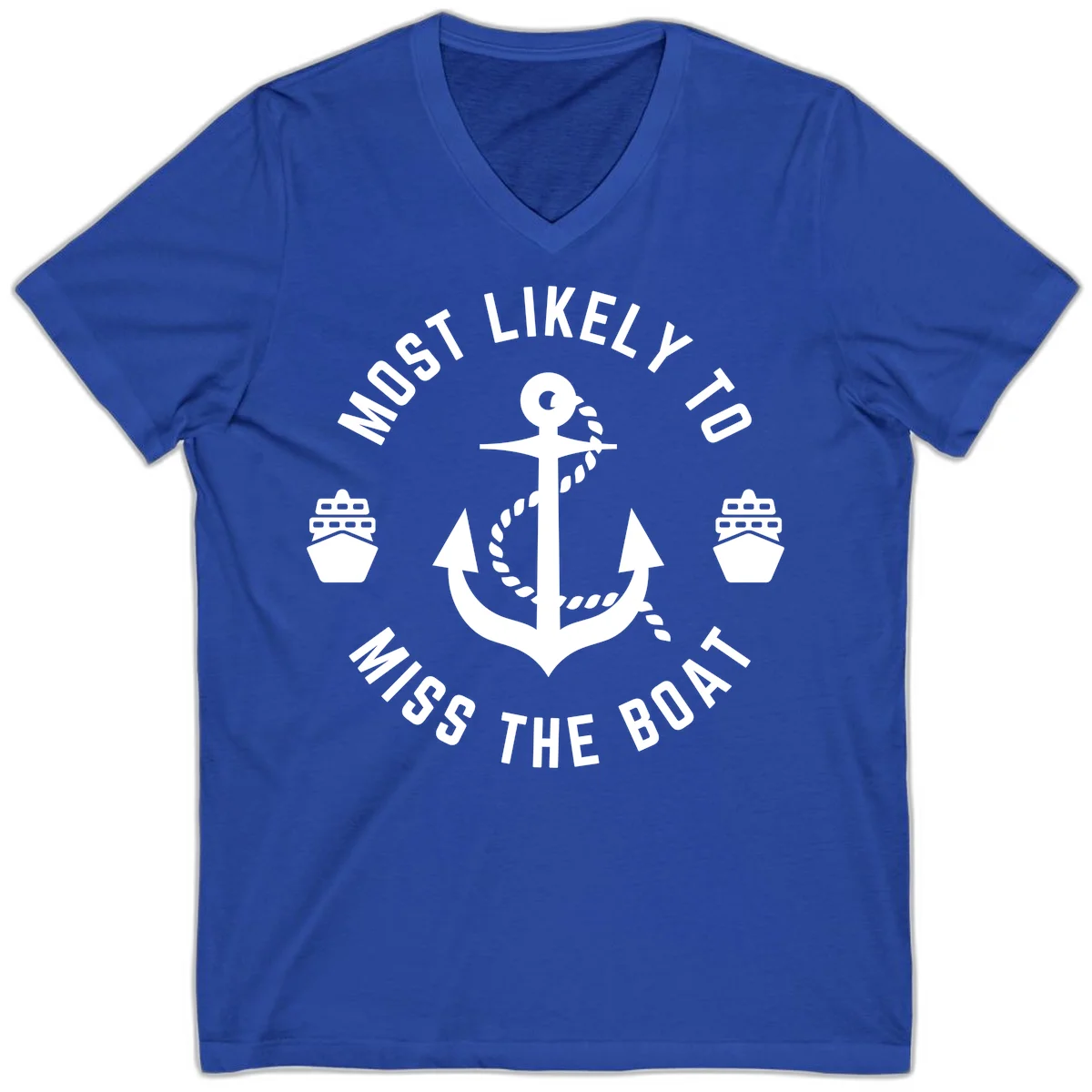 Most Likely To Miss The Boat V-Neck in True Royal