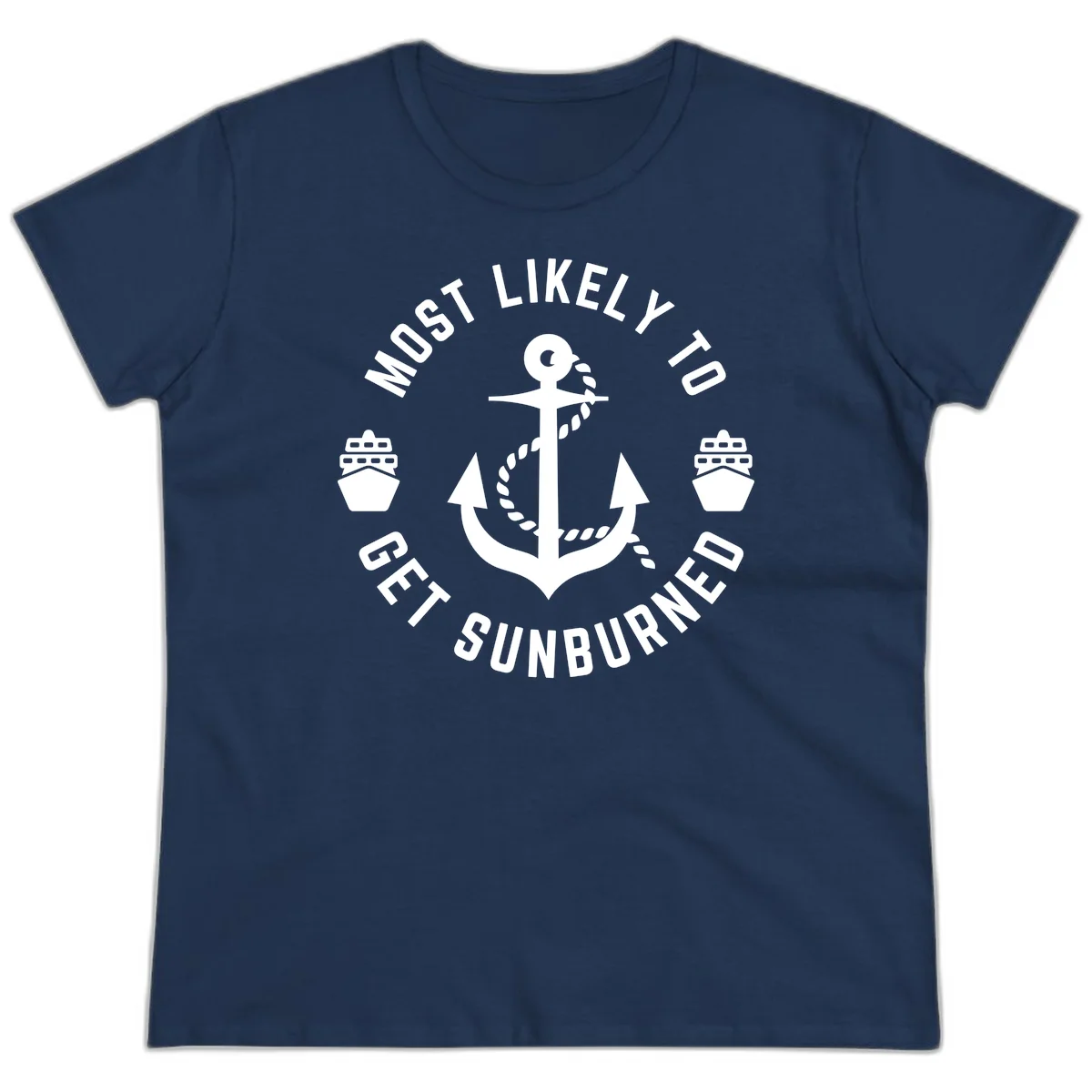 Most Likely To Get Sunburned Ladies Tee in Navy