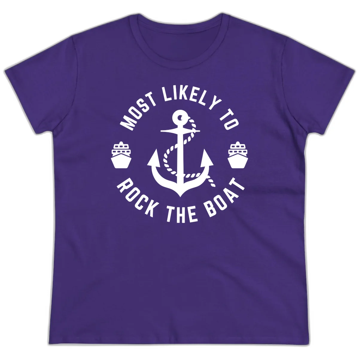 Most Likely To Rock The Boat Ladies Cruise Tee in Purple