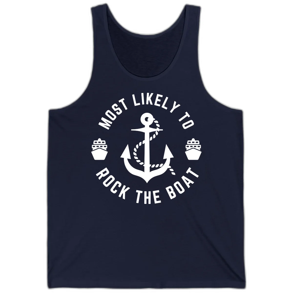 Most Likely To Rock The Boat Cruise Tank Top in Navy