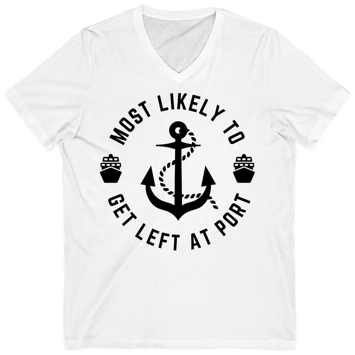 Most Likely To Get Left At Port V-Neck in White