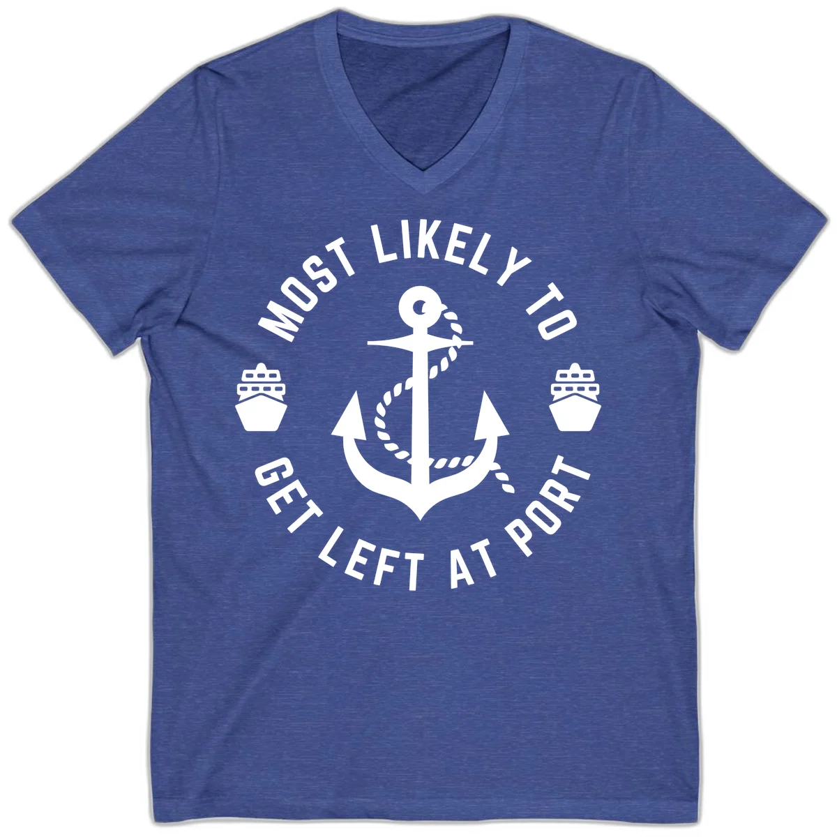 Most Likely To Get Left At Port V-Neck in Heather True Royal