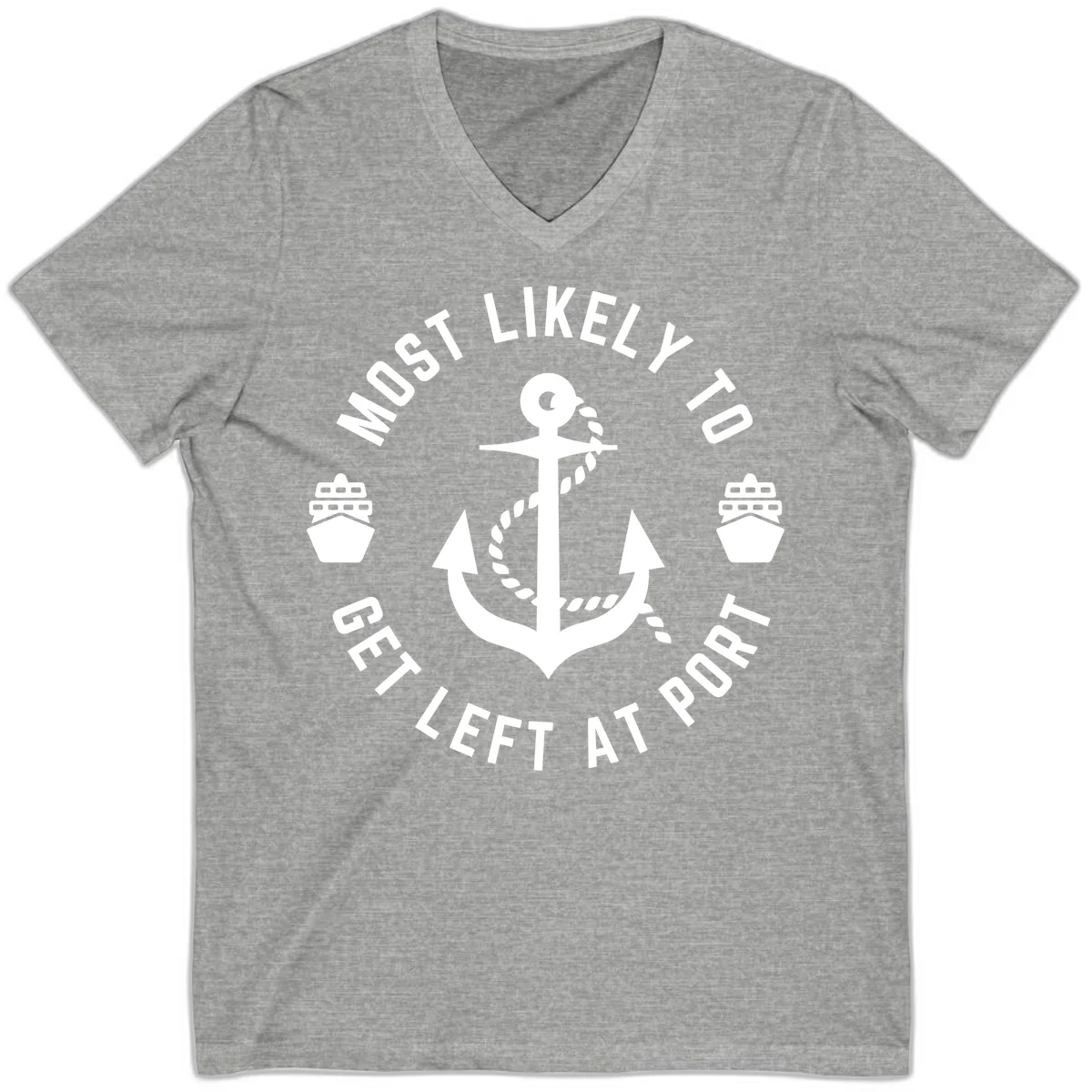 Most Likely To Get Left At Port V-Neck in Athletic Heather