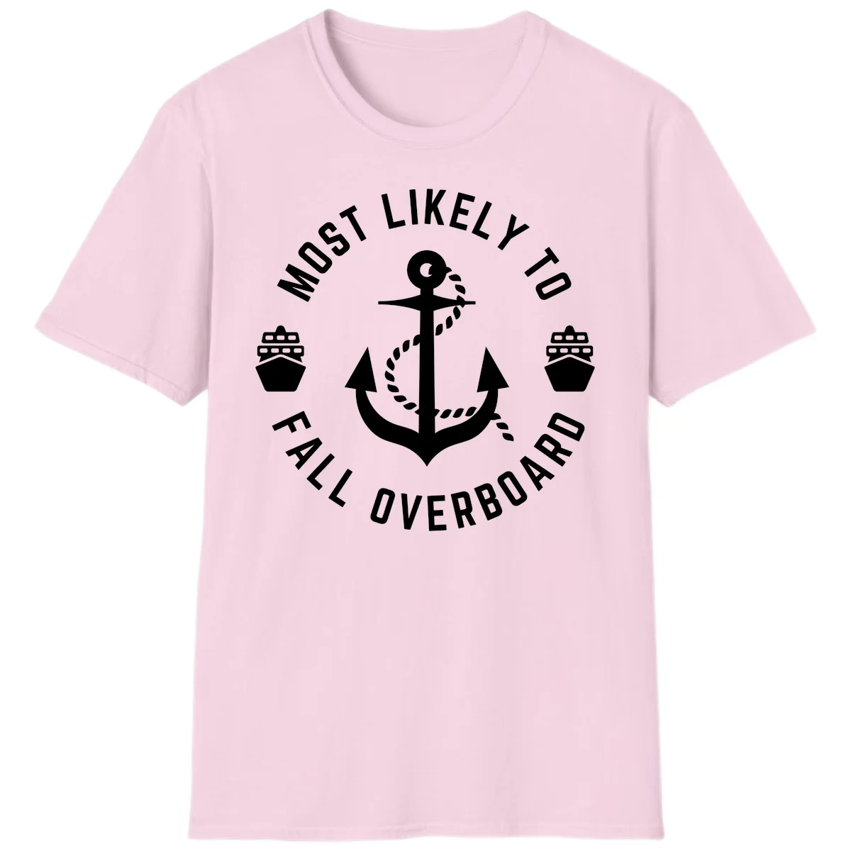 Most Likely To Fall Overboard T-Shirt in Light Pink