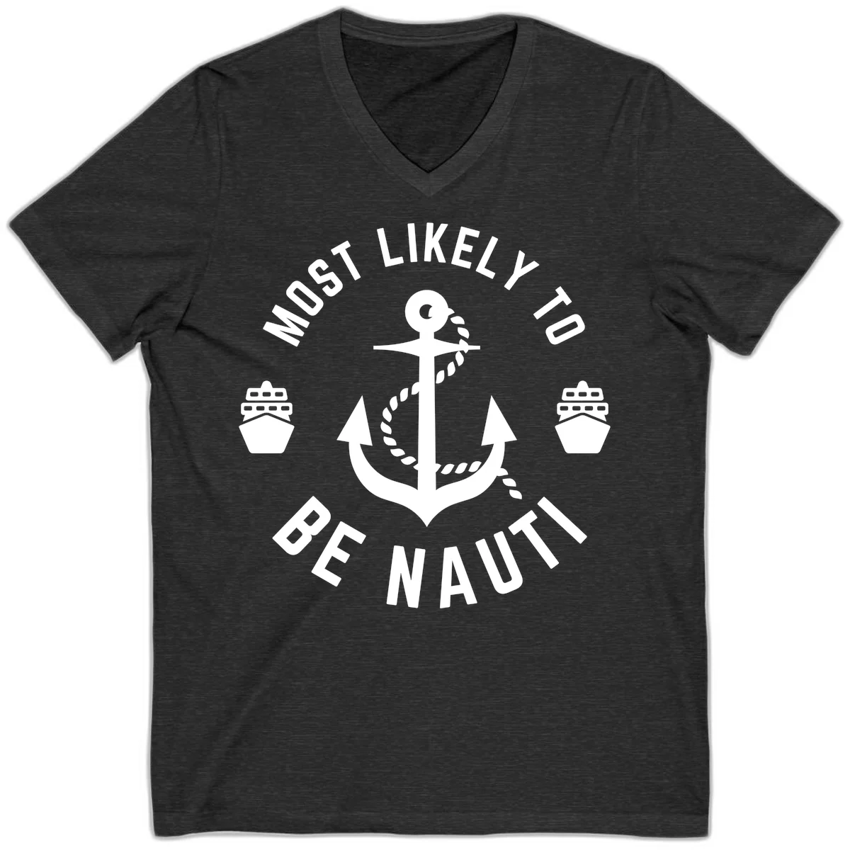 Most Likely To Be Nautical V-Neck in Dark Grey Heather