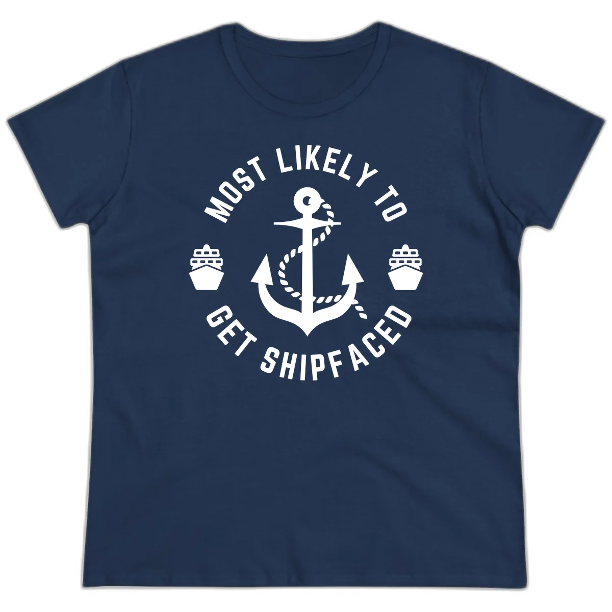 Most Likely To Get Shipfaced Ladies Tee in Navy