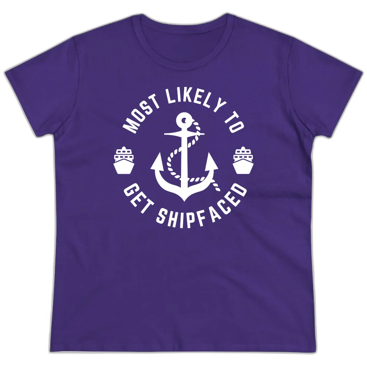 Most Likely To Get Shipfaced Ladies Tee in Purple