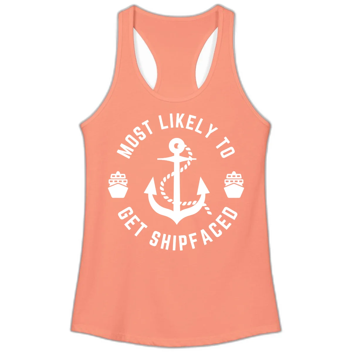 Most Likely To Get Shipfaced Ladies Tank in Solid Light Orange