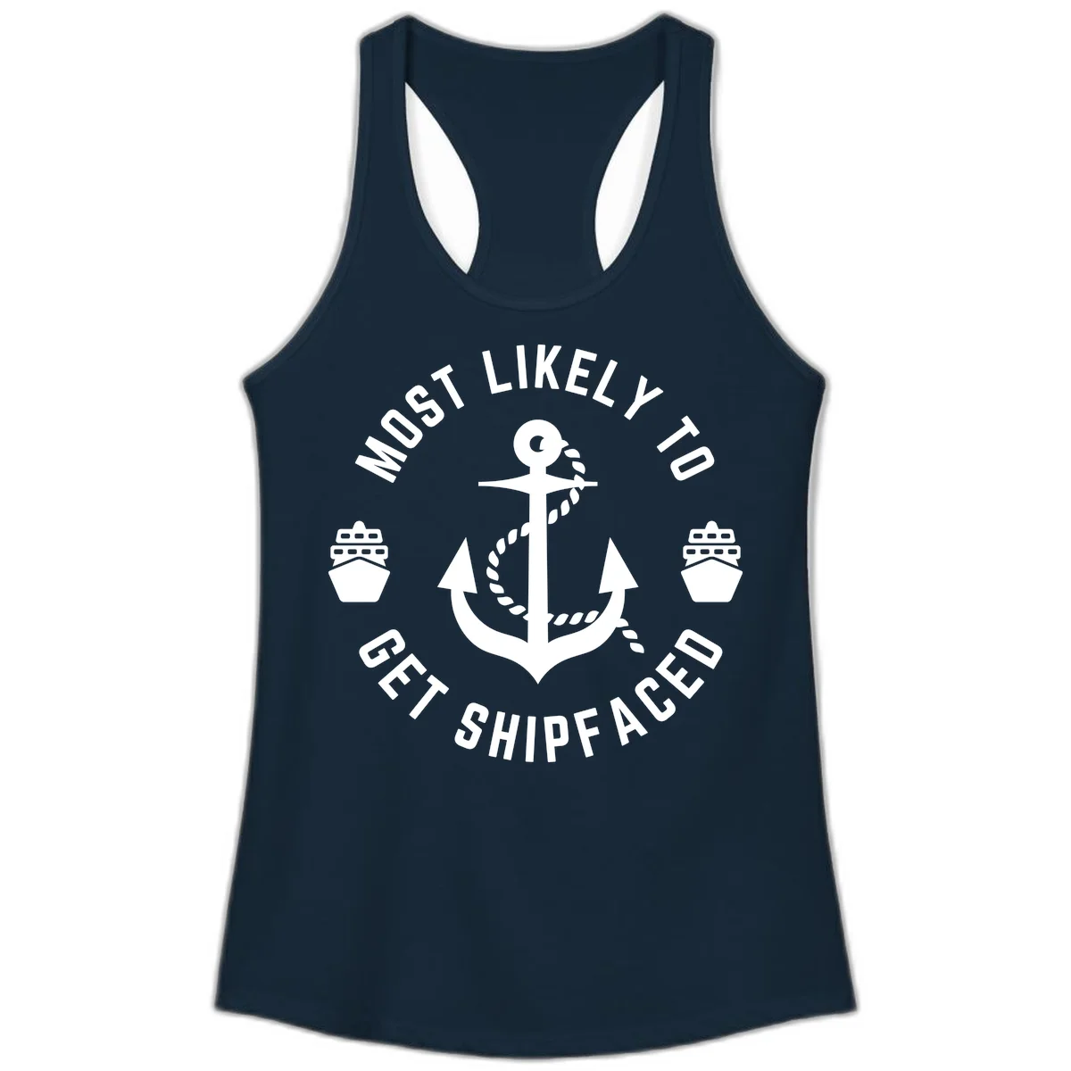 Most Likely To Get Shipfaced Ladies Tank in Solid Midnight Navy