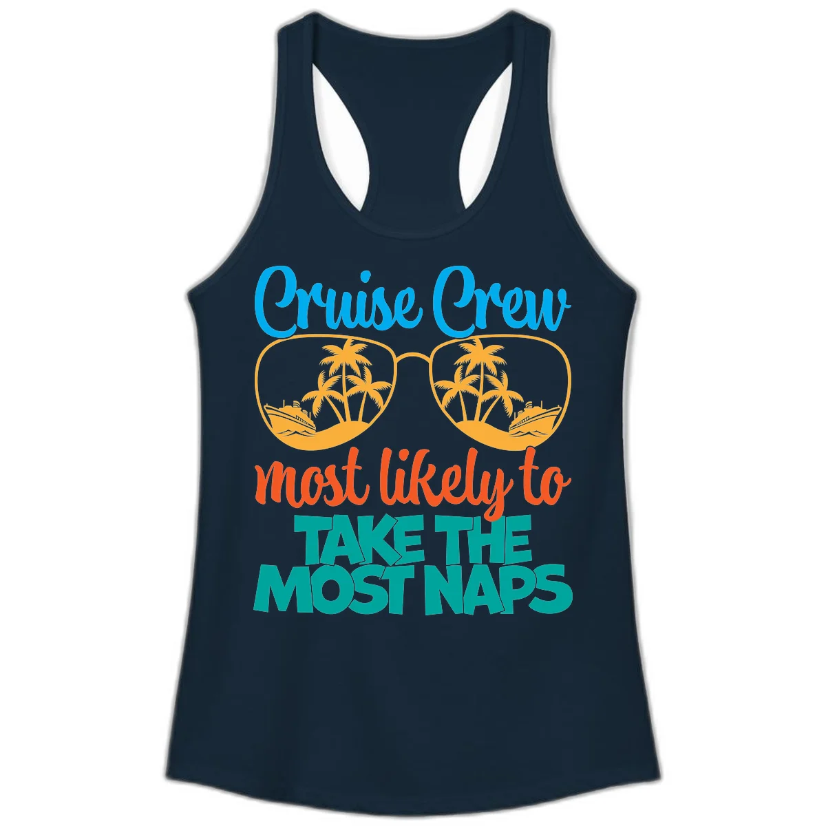 Cruise Crew Most Likely To Take The Naps Ladies Tank in Solid Midnight Navy