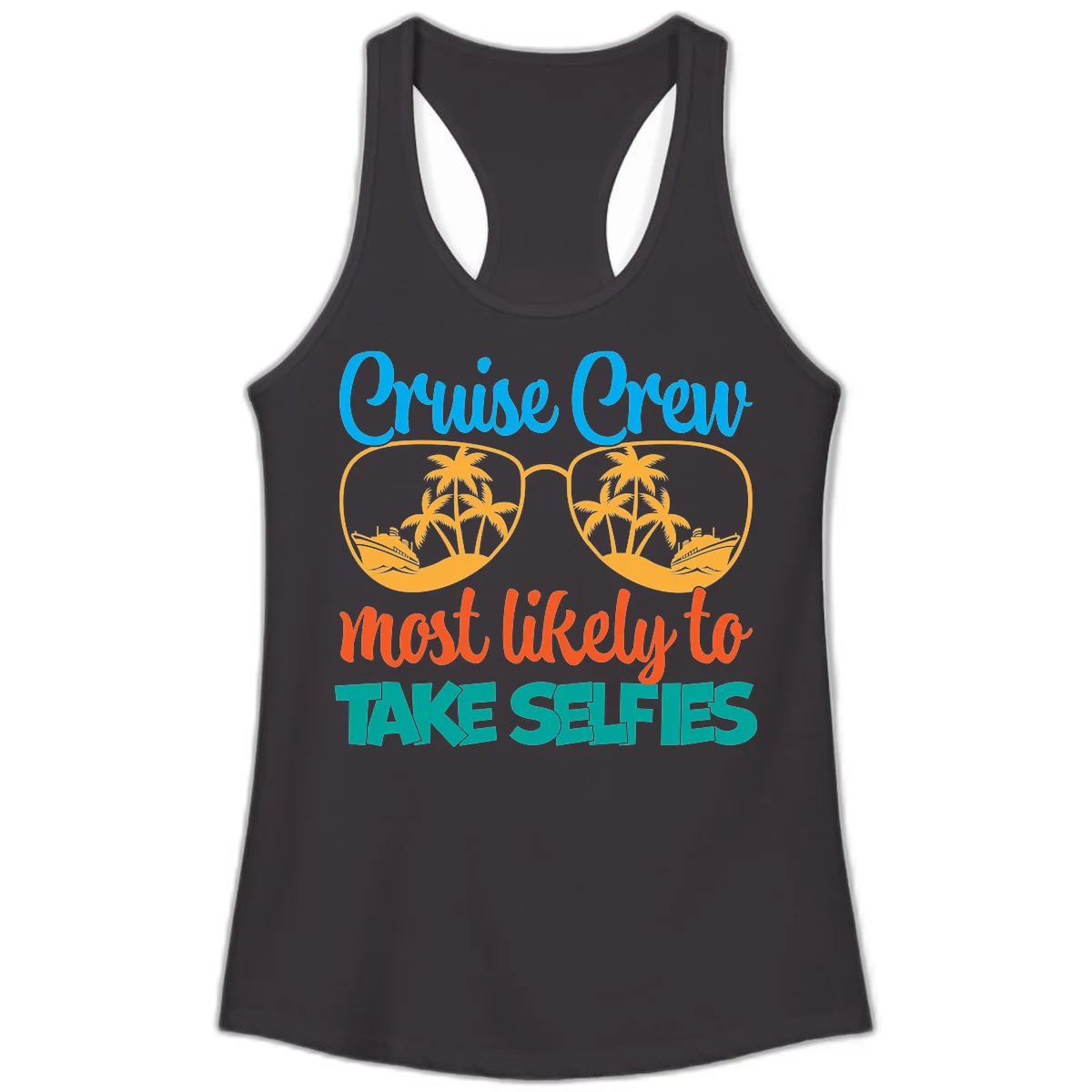 Cruise Crew Most Likely To Take Selfies Ladies Tank in Black