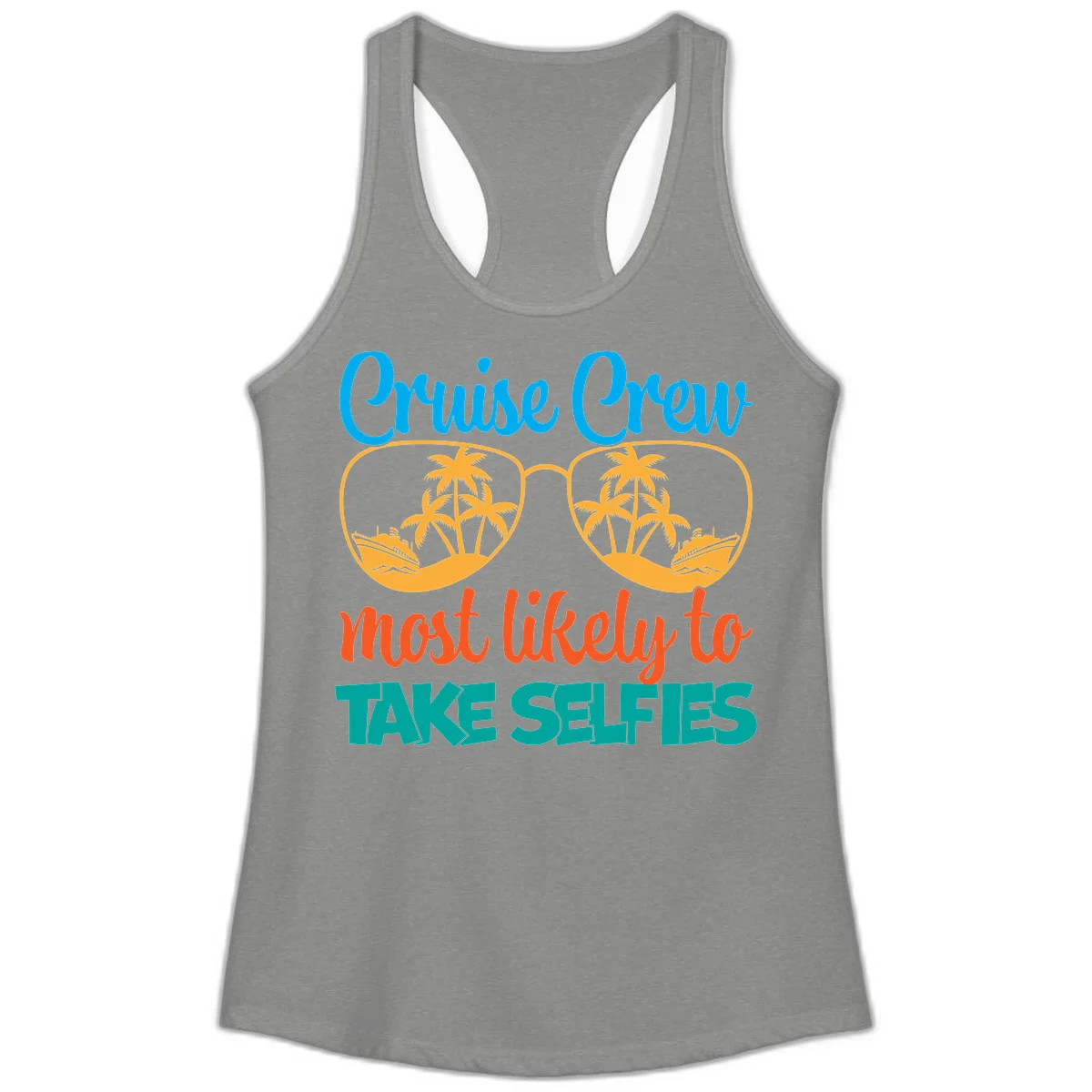Cruise Crew Most Likely To Take Selfies Ladies Tank in Heather Grey