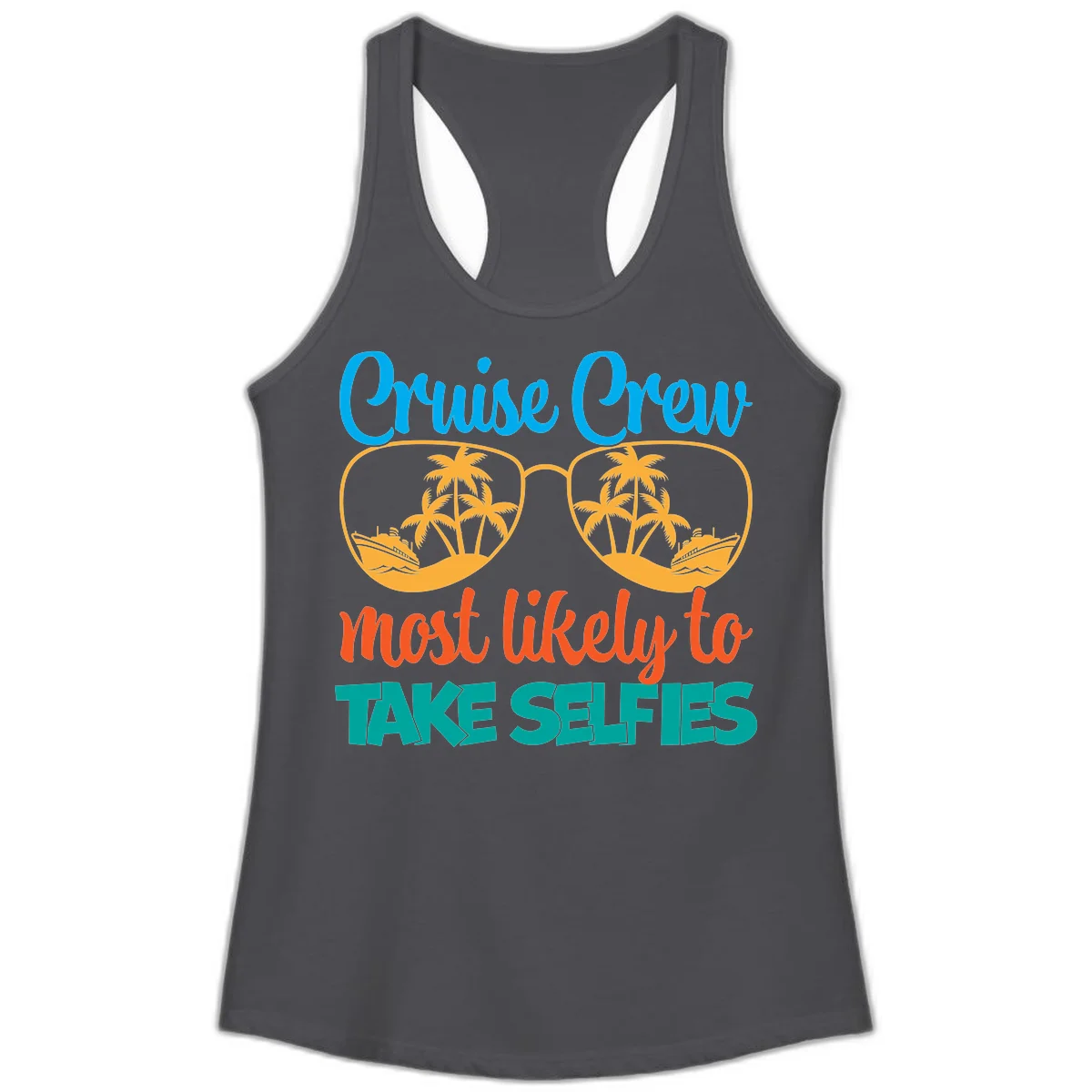 Cruise Crew Most Likely To Take Selfies Ladies Tank in Solid Dark Gray